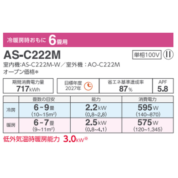 AS-C222M-W 標準取付工事費込 富士通ゼネラル ルームエアコン AS-C222M-W 標準取付工事費込 富士通ゼネラル ルームエアコン