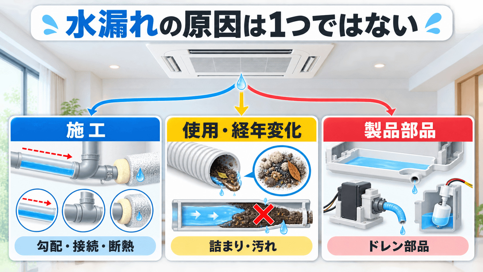 エアコンの水漏れで考えられる原因