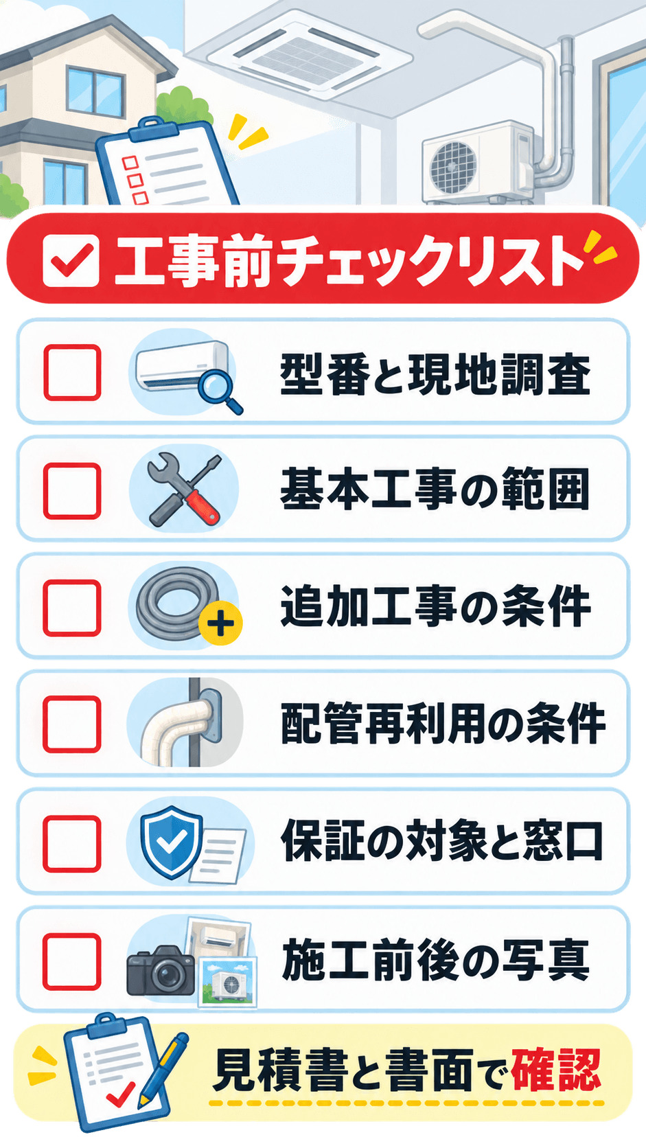 エアコン工事前のチェックリスト